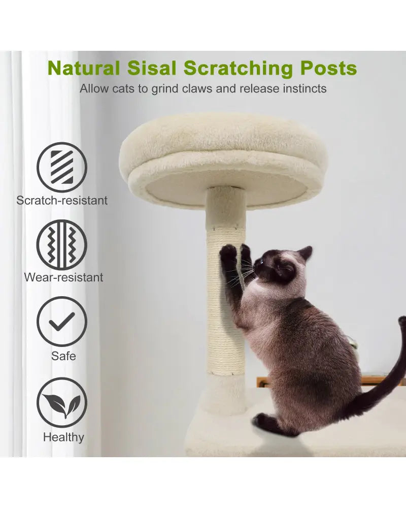 48 Inches Tall Cat Tree Multi-Level Kitten Tower with Large Condo Padded Top Perch-Beige - Beige - Cat Trees Condos &