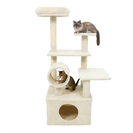 48 Inches Tall Cat Tree Multi - Level Kitten Tower with Large Condo Padded Top Perch - Beige - Oasis Home Essentials