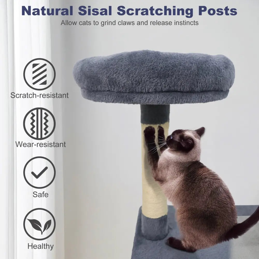 48 Inches Tall Cat Tree Multi-Level Kitten Tower with Large Condo Padded Top Perch-Grey - Gray - Cat Trees Condos &