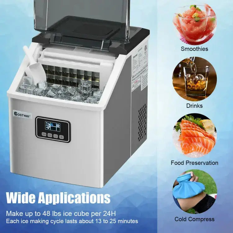 48 lbs Stainless Self-Clean Ice Maker with LCD Display Panel Costway