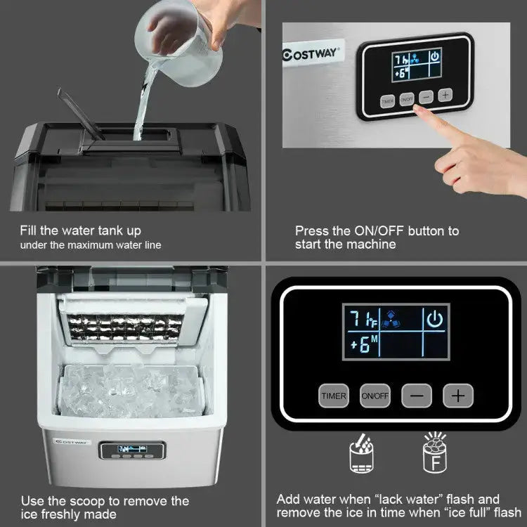 48 lbs Stainless Self-Clean Ice Maker with LCD Display Panel Costway