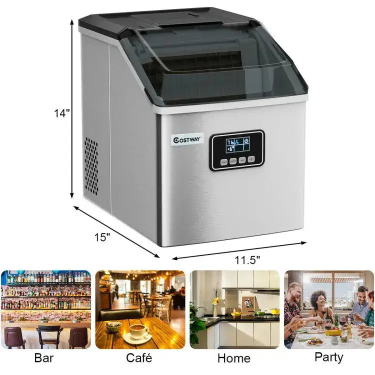 48 lbs Stainless Self-Clean Ice Maker with LCD Display Panel Costway