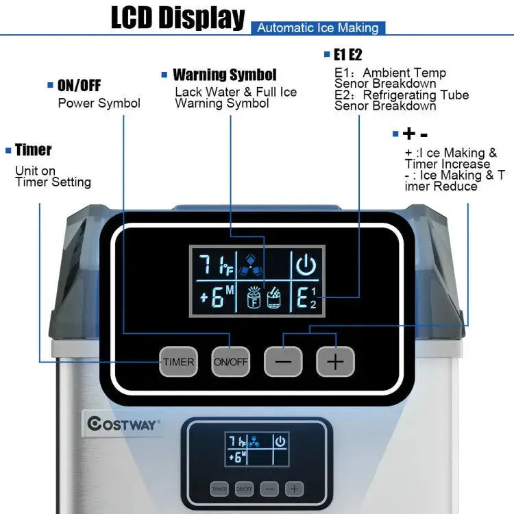 48 lbs Stainless Self-Clean Ice Maker with LCD Display Panel Costway