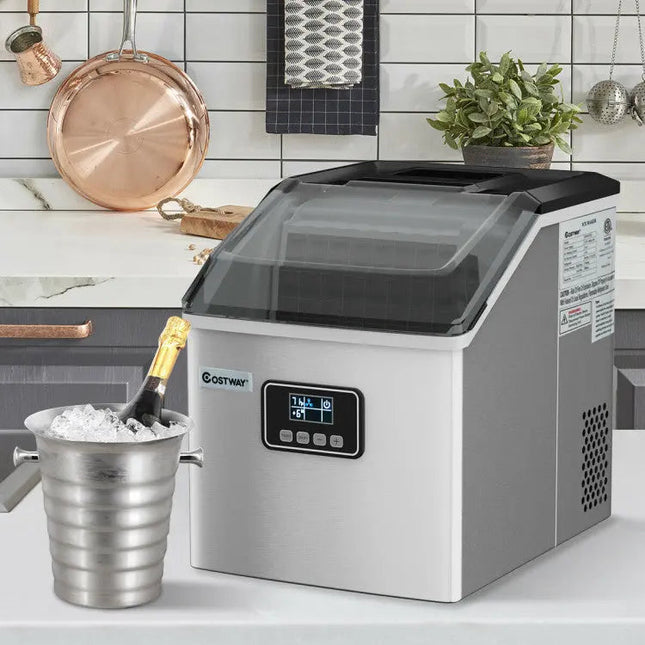 48 lbs Stainless Self-Clean Ice Maker with LCD Display Panel Costway