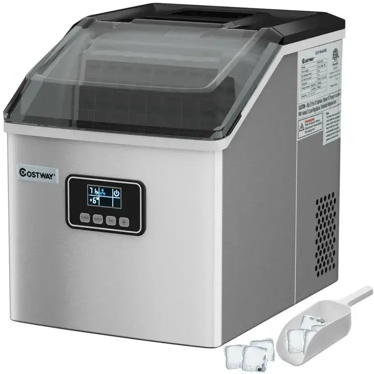 48 lbs Stainless Self-Clean Ice Maker with LCD Display Panel Costway