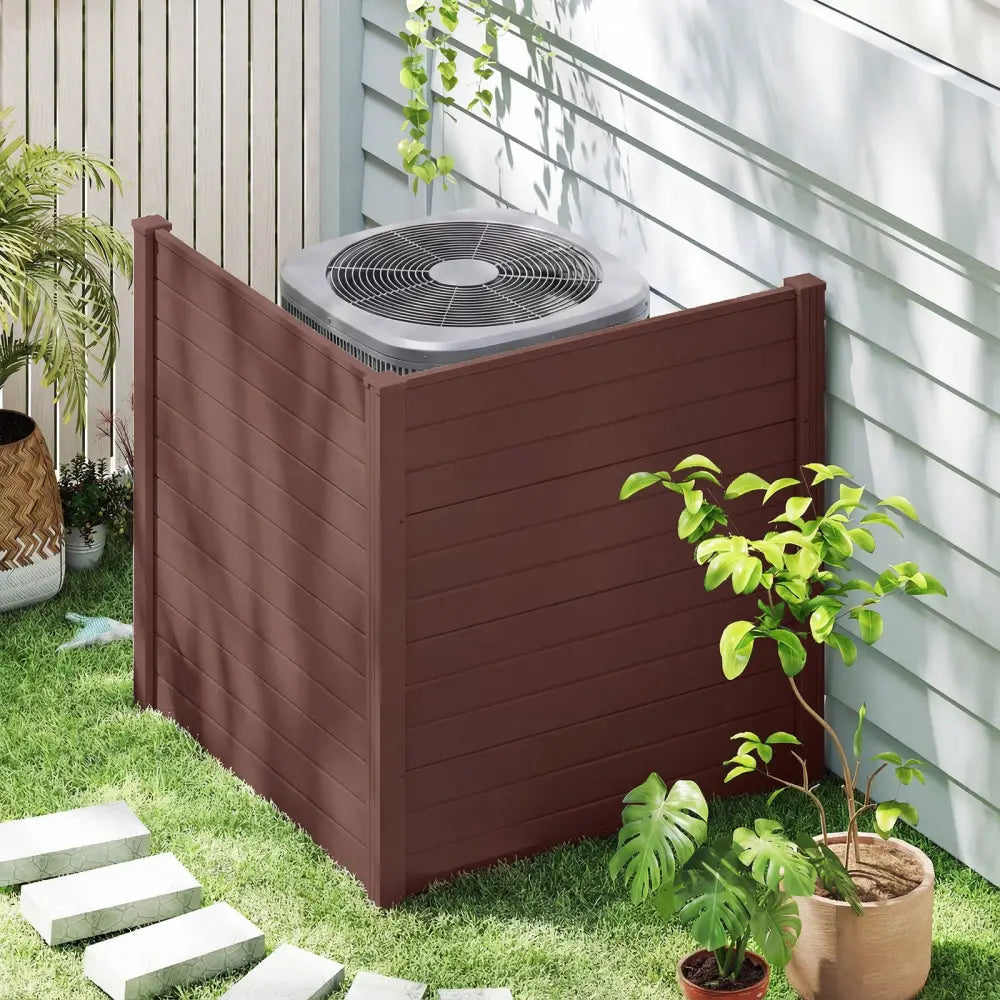 48’’ W x 48’’ H Outdoor Privacy Fence Screen Air Conditioner Fence with Galvanized Metal Ground Stakes-Brown - Brown