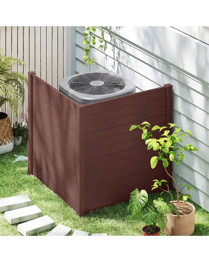 48’’ W x 48’’ H Outdoor Privacy Fence Screen Air Conditioner Fence with Galvanized Metal Ground Stakes-Brown - Brown
