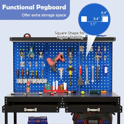 48 x 24 Inch Workbench Work Table with 3 PCs Pegboard Drawer and Shelves-Navy - Navy - Garages