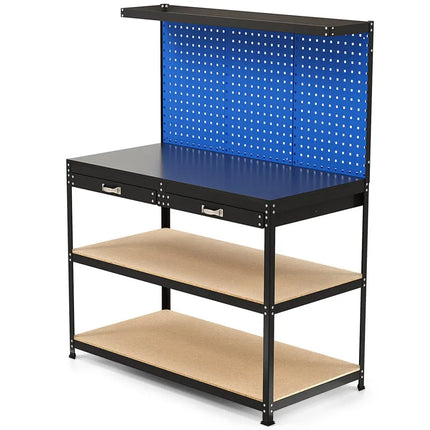 48 x 24 Inch Workbench Work Table with 3 PCs Pegboard Drawer and Shelves-Navy - Navy - Garages