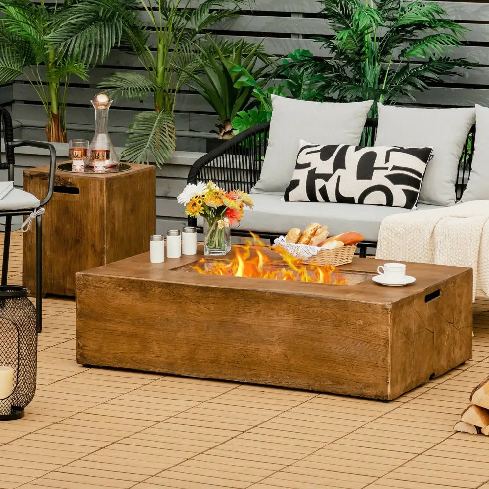 48 x 27Inch Outdoor Gas Fire Pit Table 50 000 BTU with Lava Rocks and Cover - Brown - Fire Pit Tables