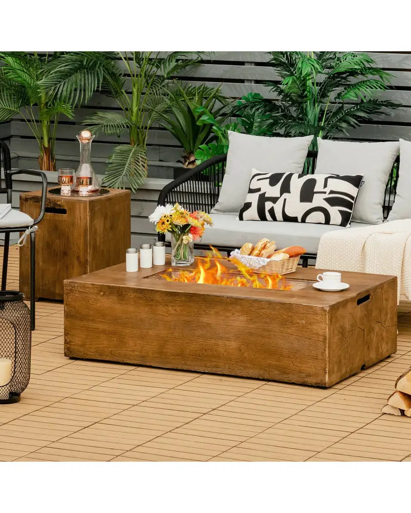 48 x 27Inch Outdoor Gas Fire Pit Table 50 000 BTU with Lava Rocks and Cover - Brown - Fire Pit Tables