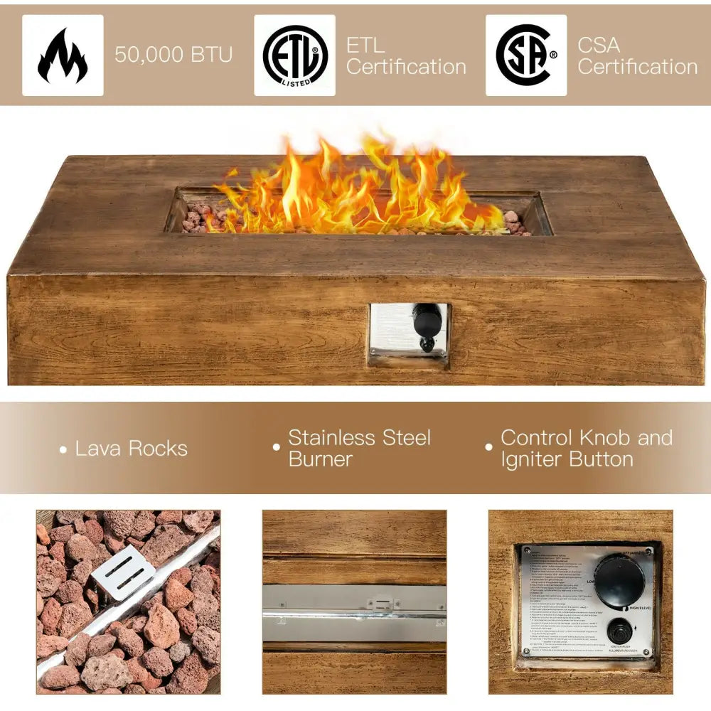 48 x 27Inch Outdoor Gas Fire Pit Table 50 000 BTU with Lava Rocks and Cover - Brown - Fire Pit Tables