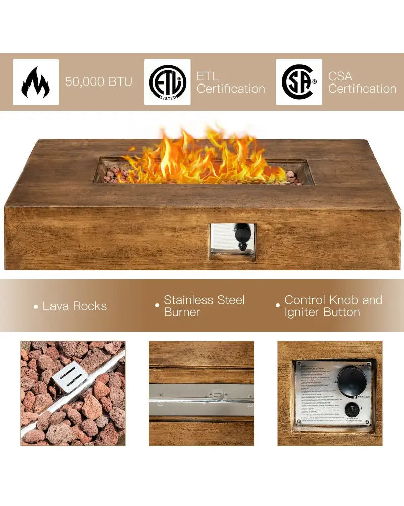 48 x 27Inch Outdoor Gas Fire Pit Table 50 000 BTU with Lava Rocks and Cover - Brown - Fire Pit Tables
