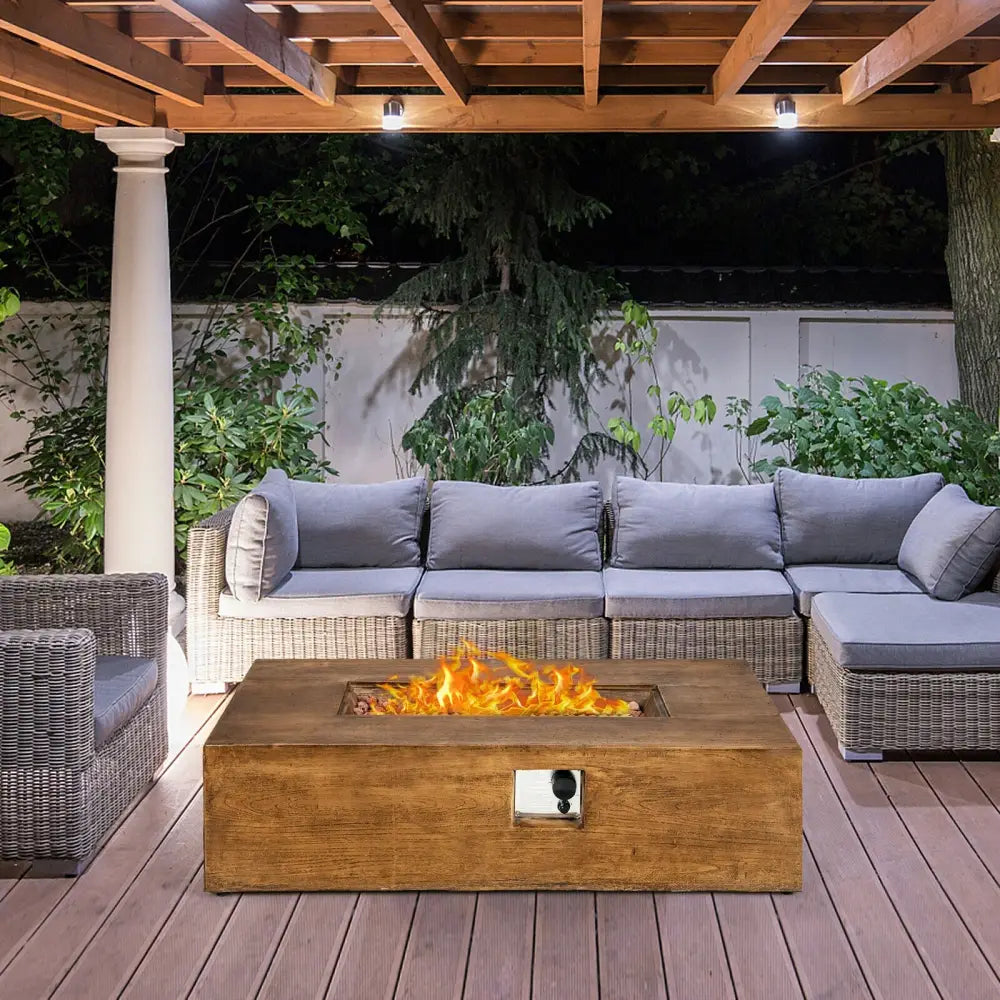 48 x 27Inch Outdoor Gas Fire Pit Table 50 000 BTU with Lava Rocks and Cover - Brown - Fire Pit Tables