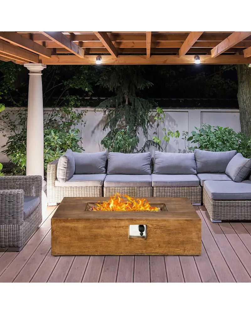 48 x 27Inch Outdoor Gas Fire Pit Table 50 000 BTU with Lava Rocks and Cover - Brown - Fire Pit Tables