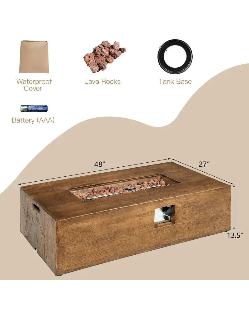 48 x 27Inch Outdoor Gas Fire Pit Table 50 000 BTU with Lava Rocks and Cover - Brown - Fire Pit Tables