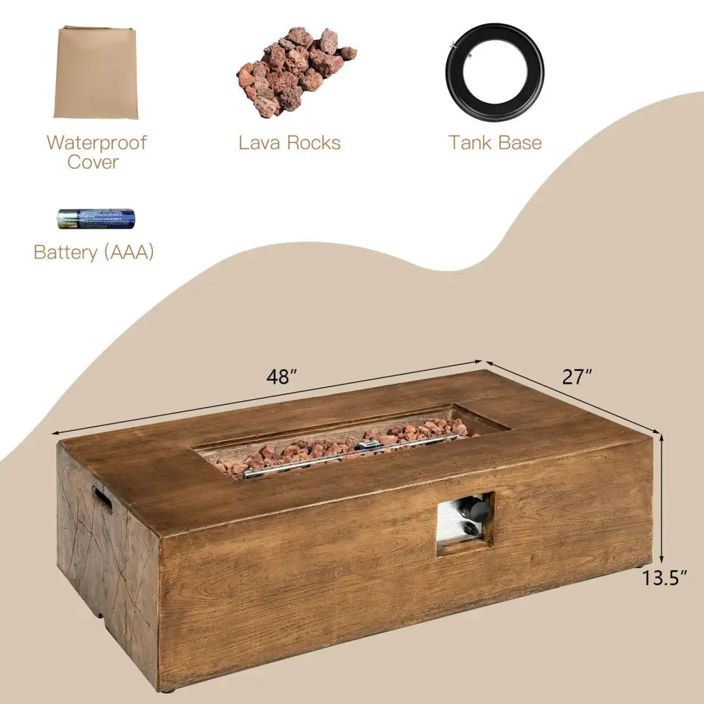 48 x 27Inch Outdoor Gas Fire Pit Table 50 000 BTU with Lava Rocks and Cover - Brown - Fire Pit Tables