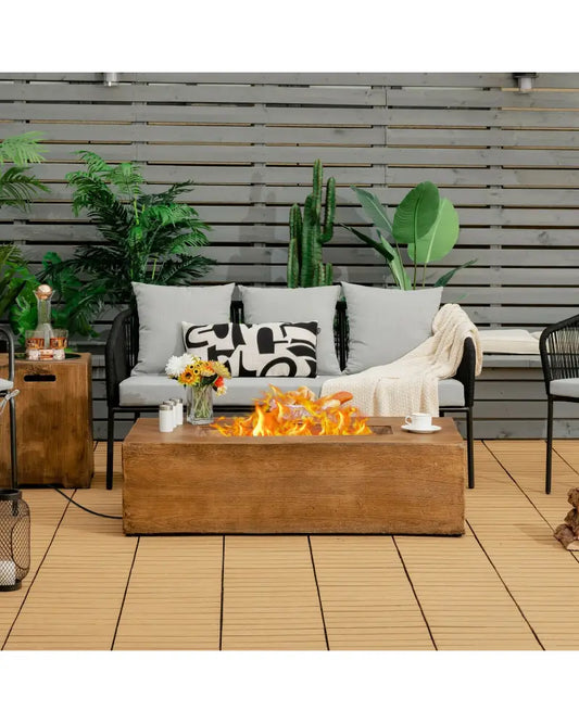 48 x 27Inch Outdoor Gas Fire Pit Table 50 000 BTU with Lava Rocks and Cover - Brown - Fire Pit Tables