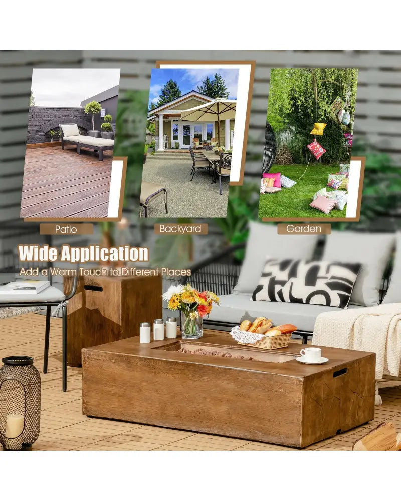 48 x 27Inch Outdoor Gas Fire Pit Table 50 000 BTU with Lava Rocks and Cover - Brown - Fire Pit Tables