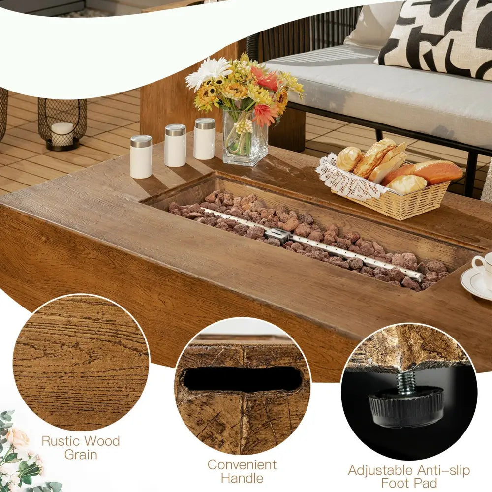 48 x 27Inch Outdoor Gas Fire Pit Table 50 000 BTU with Lava Rocks and Cover - Brown - Fire Pit Tables