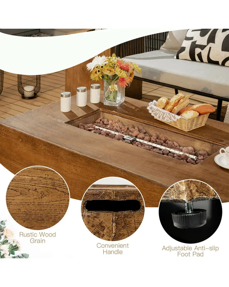 48 x 27Inch Outdoor Gas Fire Pit Table 50 000 BTU with Lava Rocks and Cover - Brown - Fire Pit Tables