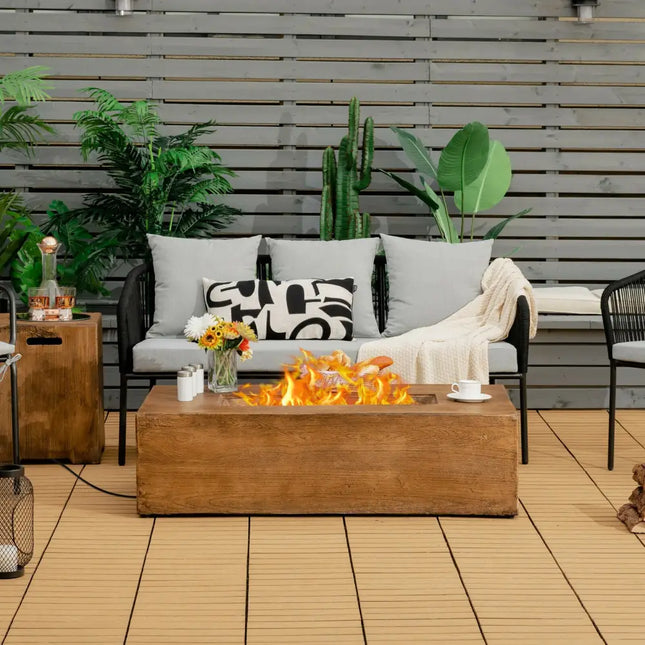 48 x 27Inch Outdoor Gas Fire Pit Table 50 000 BTU with Lava Rocks and Cover - Brown - Fire Pit Tables