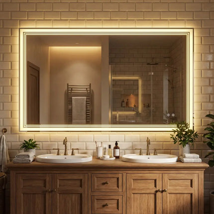 48’’ x 28’’ LED Bathroom Mirror with Frontlit and Backlit - Silver - Wall Mirrors