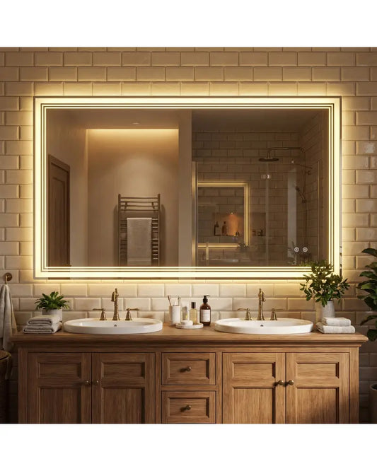 48’’ x 28’’ LED Bathroom Mirror with Frontlit and Backlit - Silver - Wall Mirrors