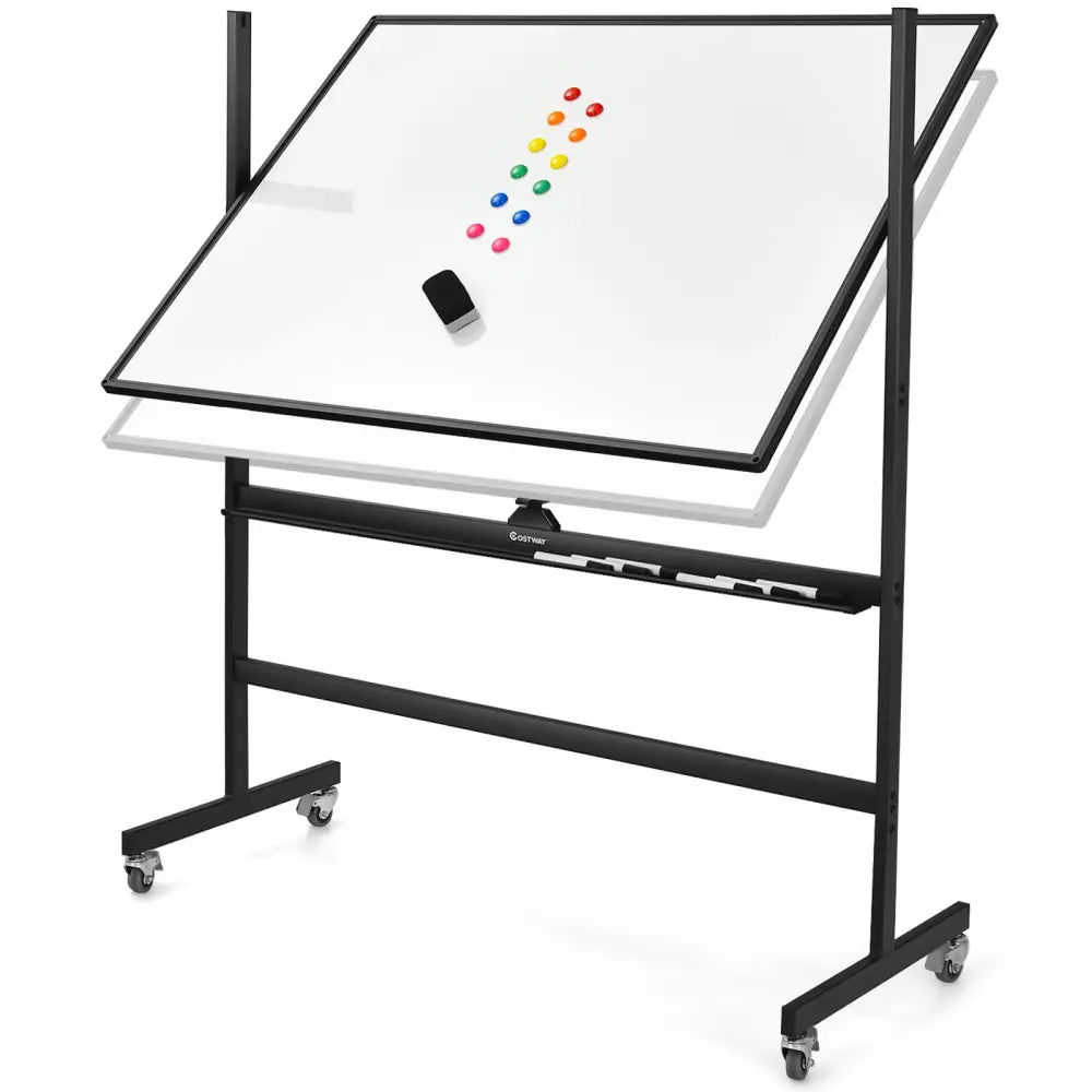 48 x 36 Inch Mobile Magnetic Double-Sided Reversible Whiteboard Height Adjust - Black & White - Home Office