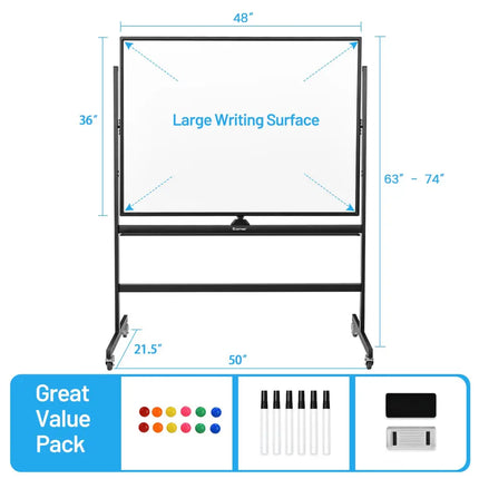 48 x 36 Inch Mobile Magnetic Double-Sided Reversible Whiteboard Height Adjust Costway