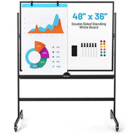 48 x 36 Inch Mobile Magnetic Double-Sided Reversible Whiteboard Height Adjust Costway