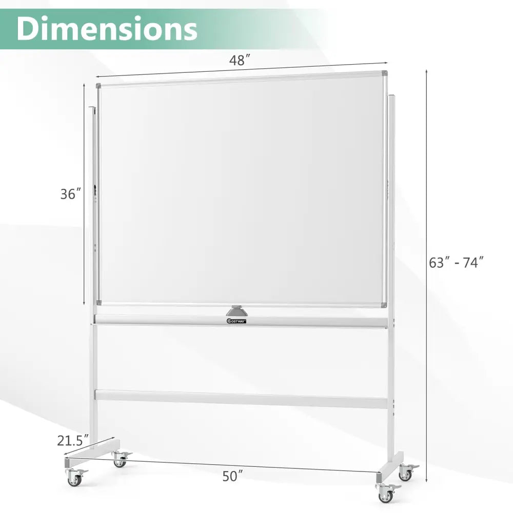 48 x 36 Inches Rolling Double-Sided Whiteboard with Magnetic Surface-White - White - Home Office