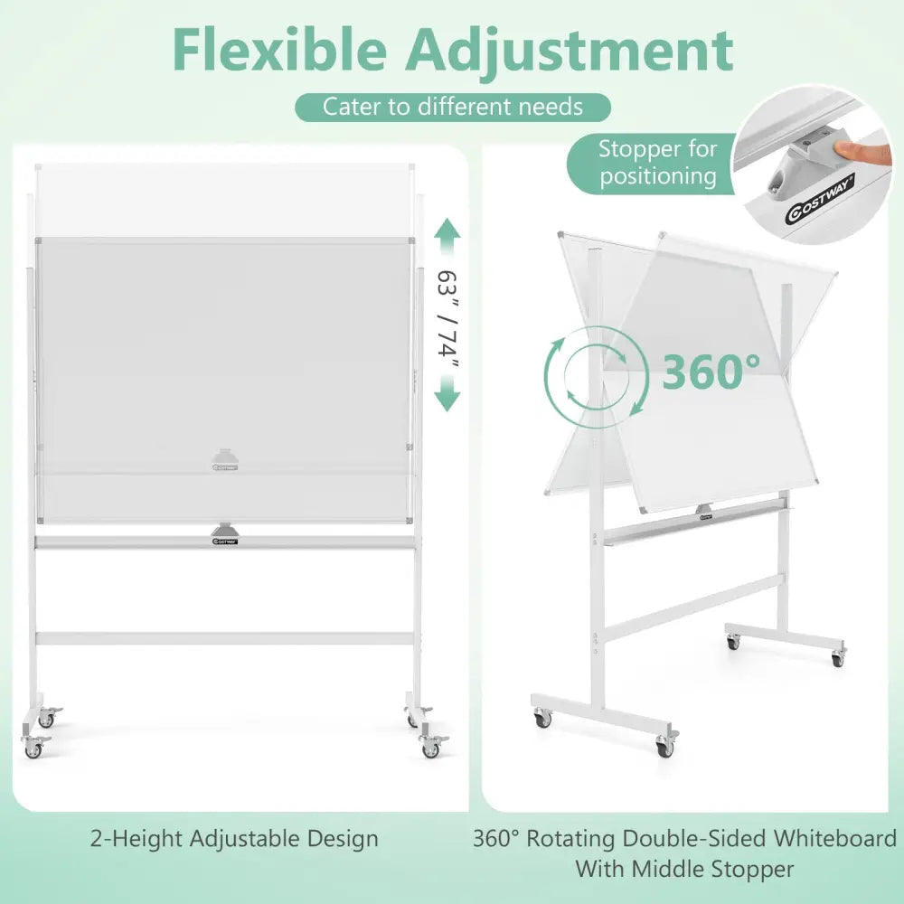 48 x 36 Inches Rolling Double-Sided Whiteboard with Magnetic Surface-White - White - Home Office