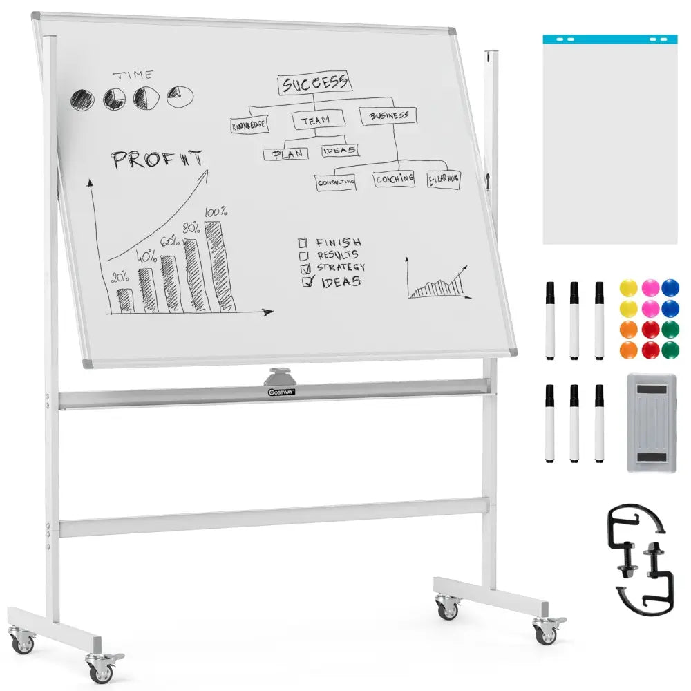 48 x 36 Inches Rolling Double-Sided Whiteboard with Magnetic Surface-White - White - Home Office