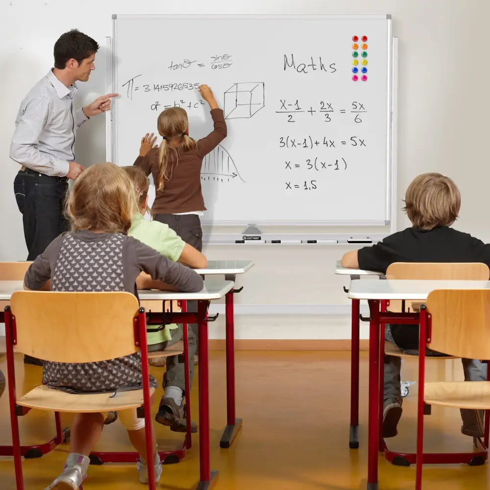 48 x 36 Inches Rolling Double-Sided Whiteboard with Magnetic Surface-White - White - Home Office