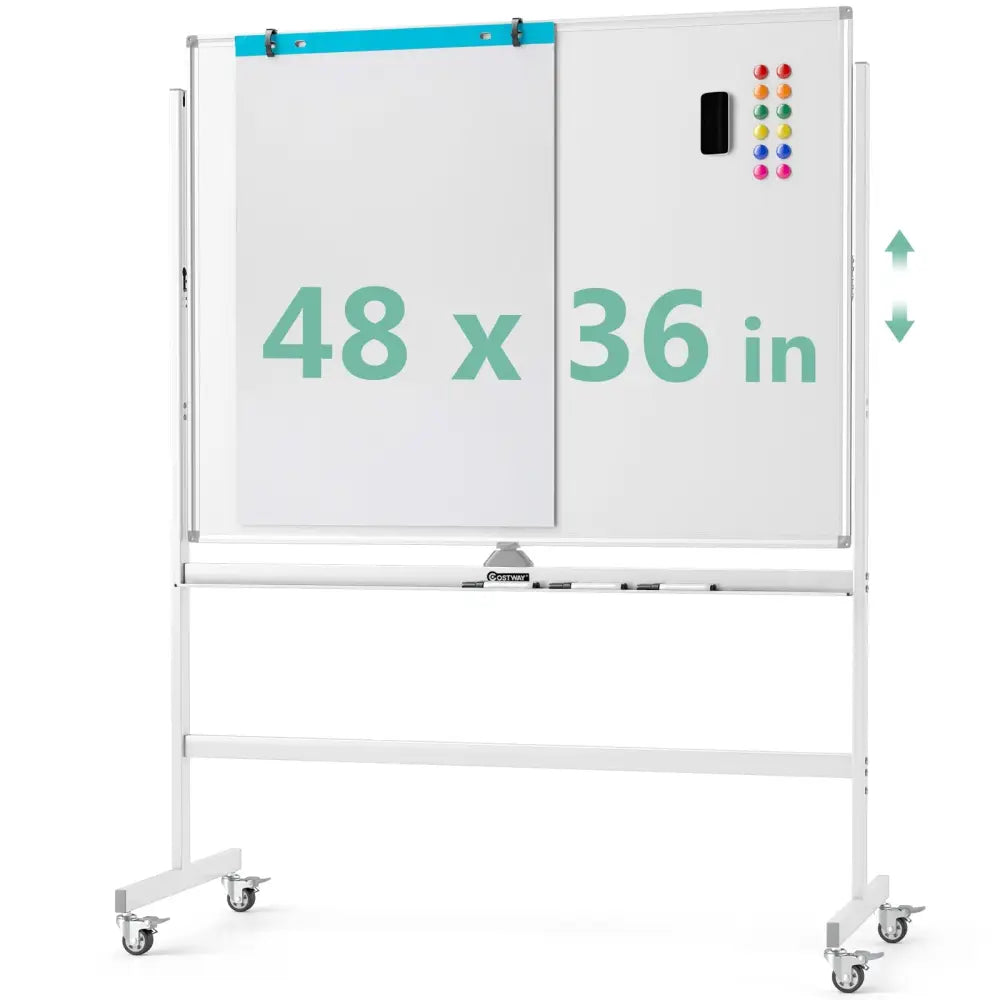 48 x 36 Inches Rolling Double-Sided Whiteboard with Magnetic Surface-White - White - Home Office