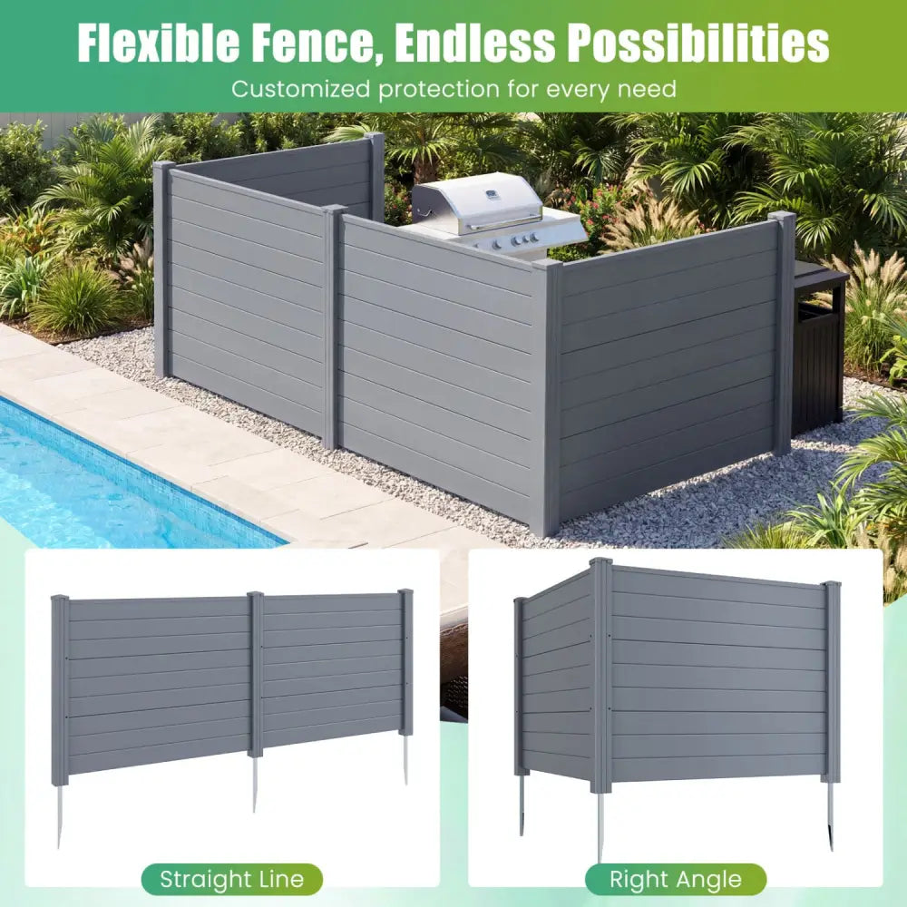 48 x 38 Inch Air Conditioner Fence 2 Panels with Metal Ground Stakes-Gray - Gray - Outdoor Privacy Screens