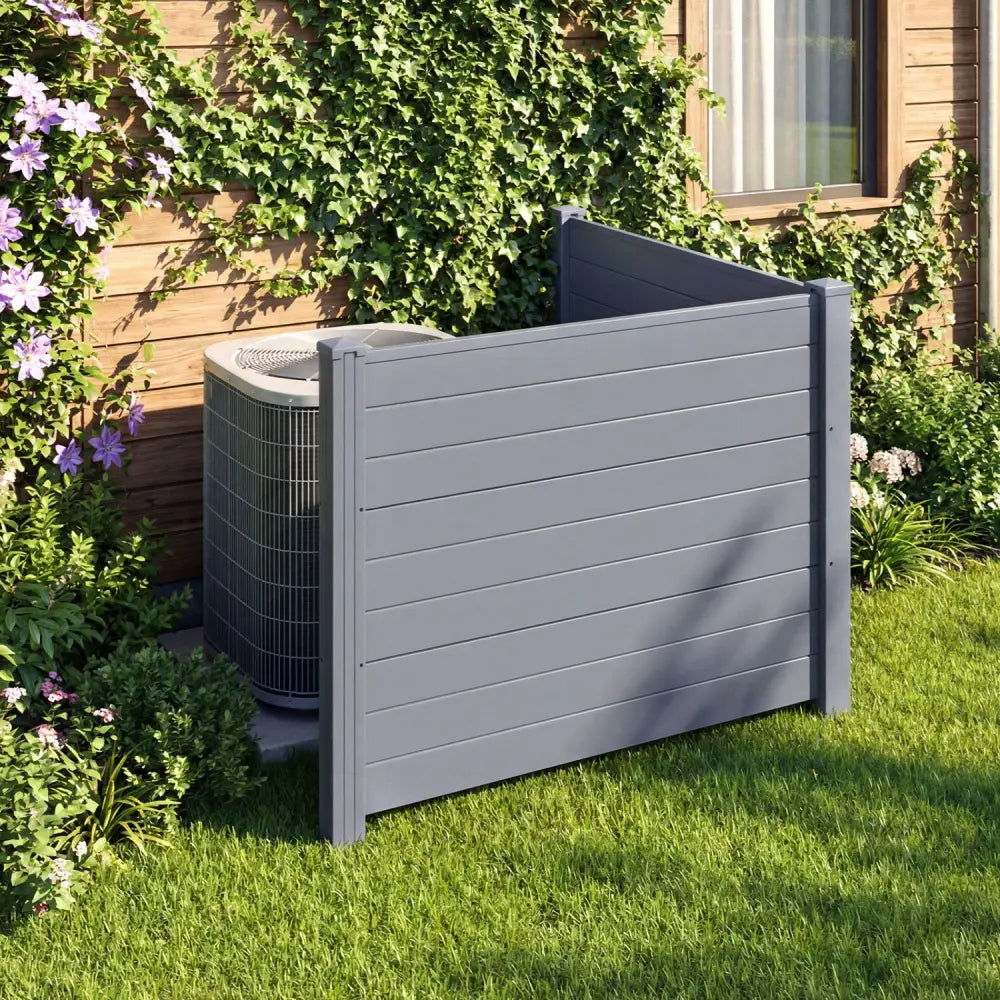 48 x 38 Inch Air Conditioner Fence 2 Panels with Metal Ground Stakes-Gray - Gray - Outdoor Privacy Screens