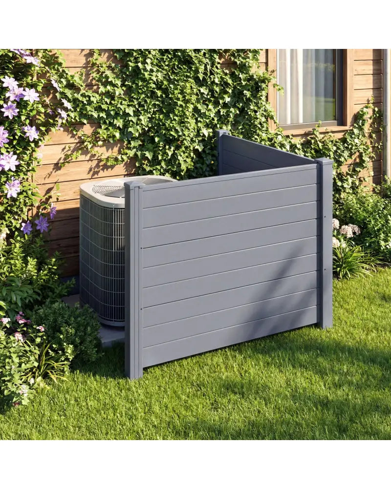 48 x 38 Inch Air Conditioner Fence 2 Panels with Metal Ground Stakes-Gray - Gray - Outdoor Privacy Screens