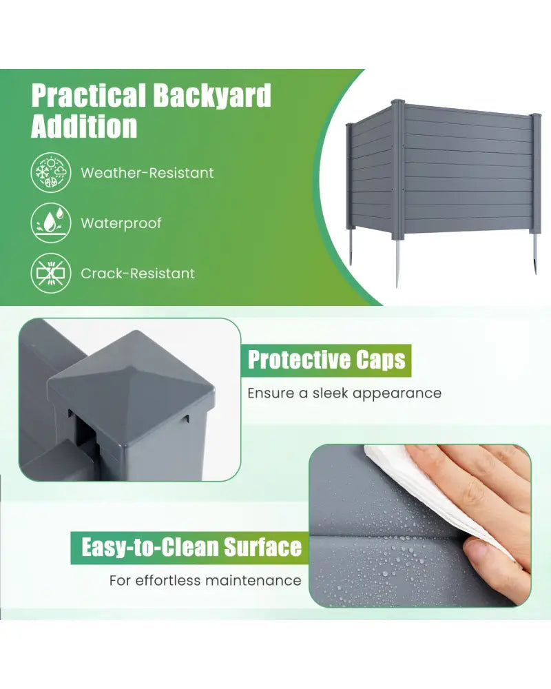 48 x 38 Inch Air Conditioner Fence 2 Panels with Metal Ground Stakes-Gray - Gray - Outdoor Privacy Screens