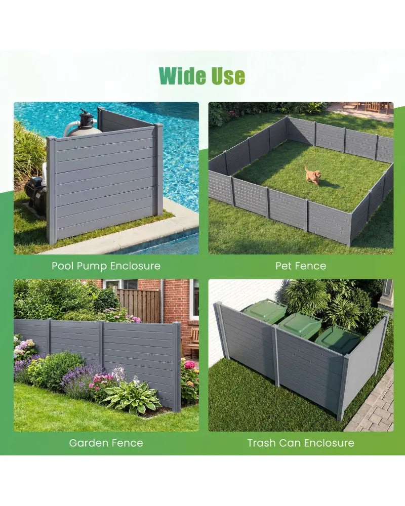 48 x 38 Inch Air Conditioner Fence 2 Panels with Metal Ground Stakes-Gray - Gray - Outdoor Privacy Screens