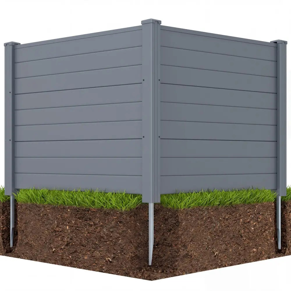 48 x 38 Inch Air Conditioner Fence 2 Panels with Metal Ground Stakes-Gray - Gray - Outdoor Privacy Screens