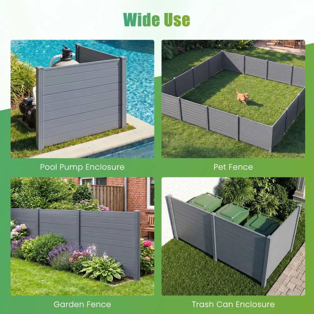48 x 38 Inch Air Conditioner Fence 2 Panels with Metal Ground Stakes-Gray - Gray - Outdoor Privacy Screens