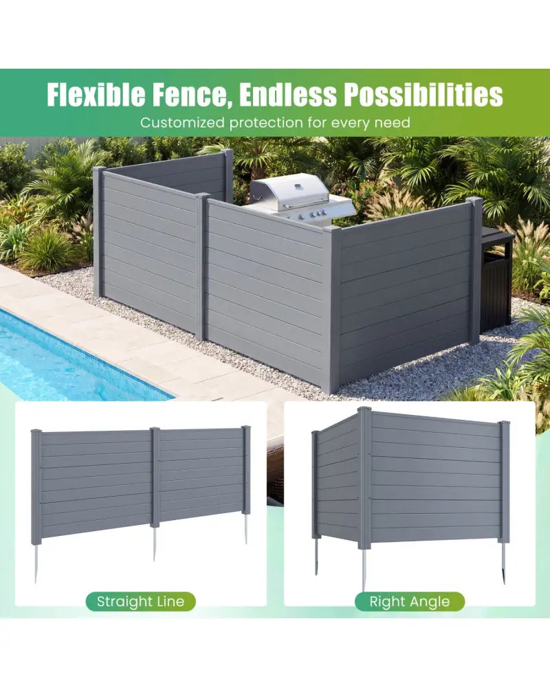 48 x 38 Inch Air Conditioner Fence 2 Panels with Metal Ground Stakes-Gray - Gray - Outdoor Privacy Screens