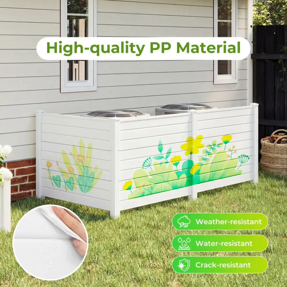 48 x 38 Inch Air Conditioner Fence 3 Panels with Metal Ground Stakes for Patio Backyard-White - White - Outdoor Privacy