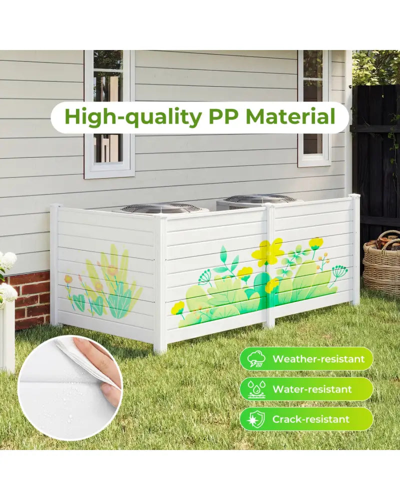 48 x 38 Inch Air Conditioner Fence 3 Panels with Metal Ground Stakes for Patio Backyard-White - White - Outdoor Privacy