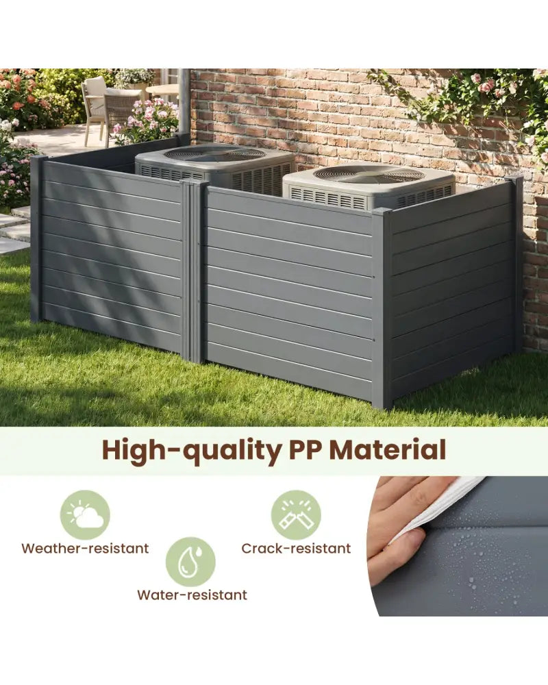 48 x 38 Inch Air Conditioner Fence 3 Panels with Metal Ground Stakes for Patio Backyard-Gray - Gray - Outdoor Privacy