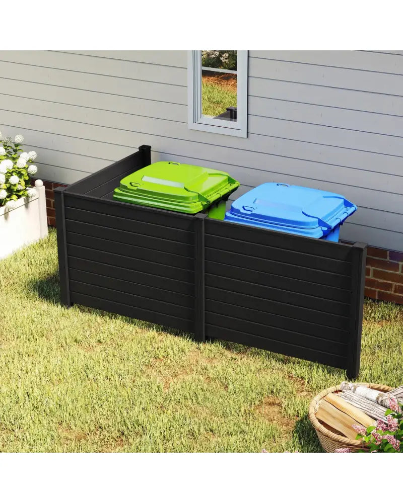 48 x 38 Inch Air Conditioner Fence 3 Panels with Metal Ground Stakes for Patio Backyard-Black - Black - Outdoor Privacy