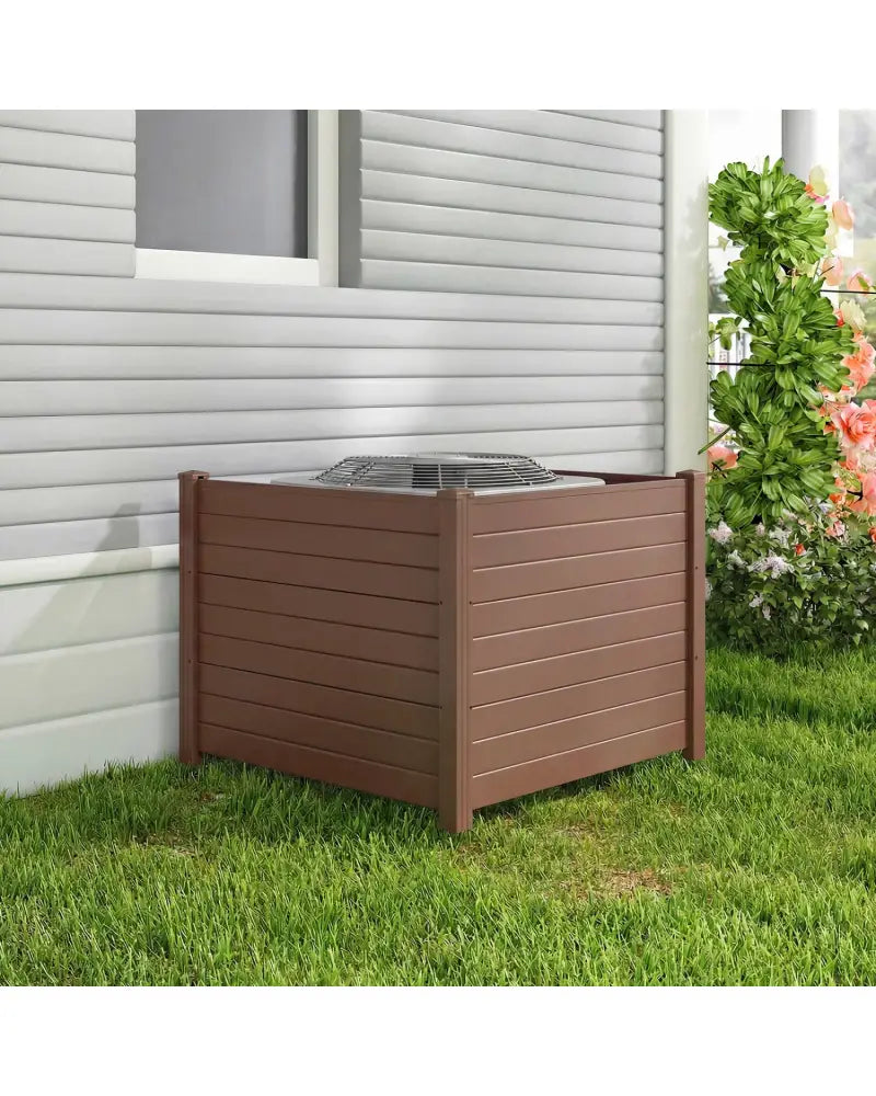 48 x 38 Inch Air Conditioner Fence 3 Panels with Metal Ground Stakes for Patio Backyard-Brown - Brown - Outdoor Privacy