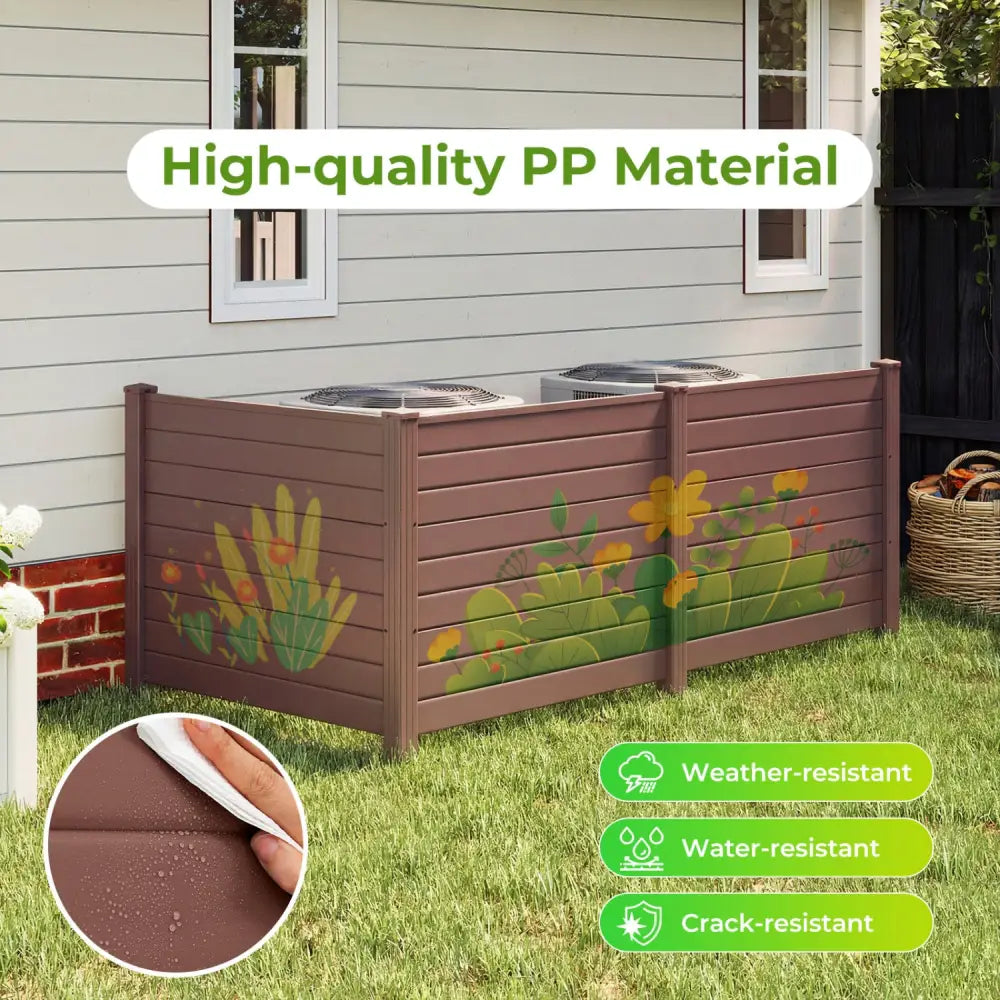 48 x 38 Inch Air Conditioner Fence 3 Panels with Metal Ground Stakes for Patio Backyard-Brown - Brown - Outdoor Privacy